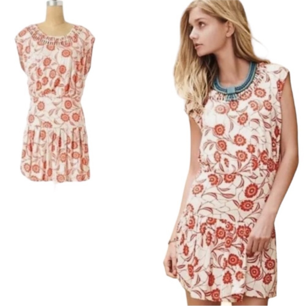 Anthropologie Leifnotes Scattered Stellata Poppy Floral Print Dress Size XS